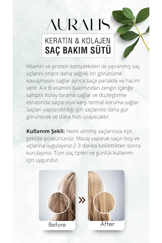 Auralis Keratin Ve Kolajen İçeren Besleyici Onarıcı Saç Bakım Sütü 200 Ml