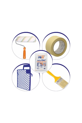 Nalburboya Boyaci Seti-5 Parça-Duvar-Tavan Rulosu+Kestirme Fırça+Kağıt Bant+