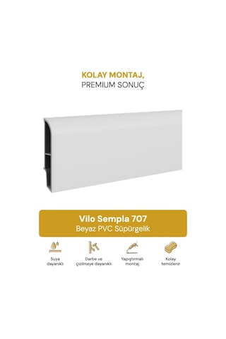 Vilo Sempla 707 Beyaz Pvc Süpürgelik 240cm Kolay Montaj - Suya Ve Çizilmeye Dayanıklı