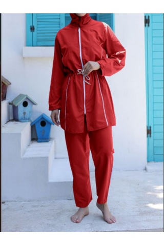 Paraşüt Kumaş Tesettür Mayosu Kırmızı