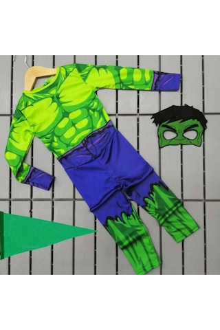 Tekstilline Erkek Çocuk Yeşil Maskeli Hulk Kostümü Renkli