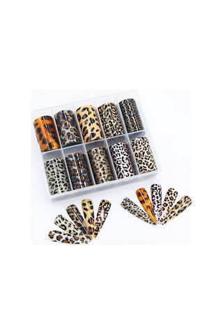 10lu Tırnak Süsleme Folyosu Leopar Dizayn Nail Art Transfer Folyo
