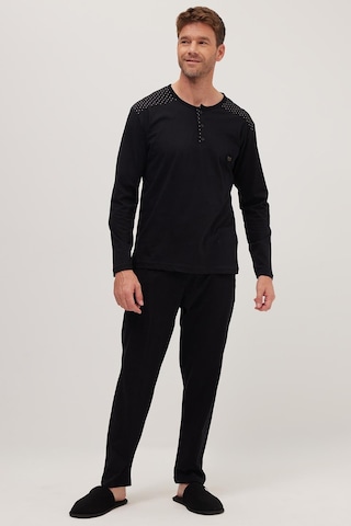 Tudors Erkek Standart Fit Normal Kesim %100 Pamuk Bisiklet Yaka Beli Lastikli Siyah Pijama Takımı-37947 Siyah