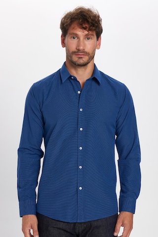 Tudors Modern Slim Fit Uzun Kollu Pamuklu Kolay Ütü Armürlü Erkek Sax Mavi Gömlek-23990 Saks
