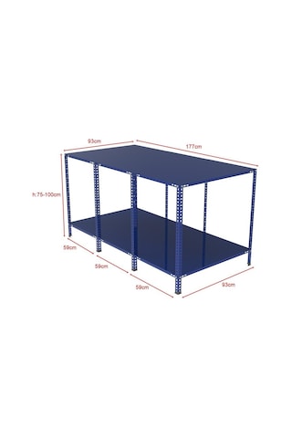 2 Katlı Renkli Paketleme Masası - Atölye, Depo, Hobi Çalışma Masası - Mavi Siyah-177x93 Cm-75 Cm Çok Renkli