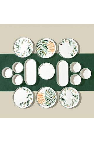 Nehir Leafy Garden 6 Kişilik 15 Parça Seramik Kahvaltı Takımı Beyaz