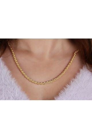 Glorria Gümüş 4 Mm Halat Burgu Zincir Kolye Sarı