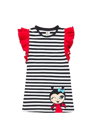 Denokids Lmg Uğurlu Kız Çocuk Çizgili Elbise Siyah