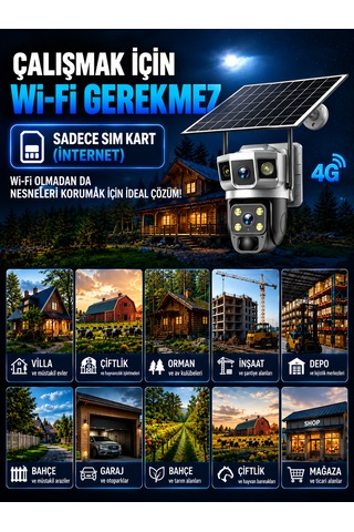 4g Sım Kartlı 6mp Solar Güvenlik Kamerası Çift Lens Ptz 360 Uzaktan İzleme Hareket Algılama Gece Görüşü Ip66 Dış Mekan Kamera