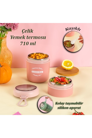 Porsima 66720 Çelik Yemek Termosu Lunch Box Yemek Kabı Pembe 710m