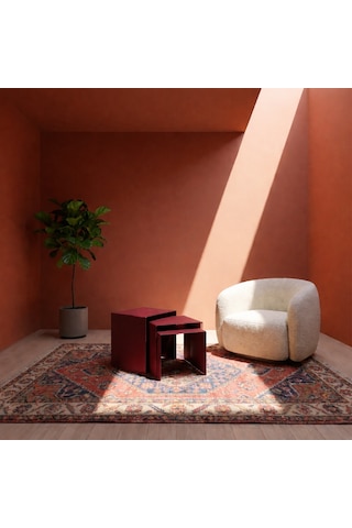 Modern Metal Zigon Sehpa Seti Minimal Tasarım İç İçe Geçen Yan Sehpa 3 Lü Set Bordo