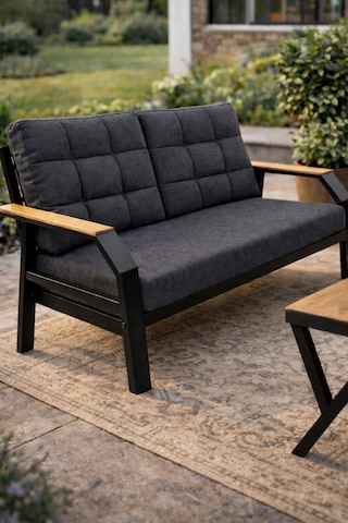 Ard & Garden Kavacık 2+1+1 Masalı Gri Bahçe Oturma Takımı Balkon, Teras, Veranda, Minderli Metal Koltuk Takımı Antrasit