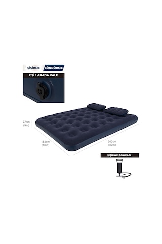 Terravıta Queen Size Şişme Yatakseti 203 x 152 x 22 CM Pompa Ve Yastıklı 250 KG Lacivert