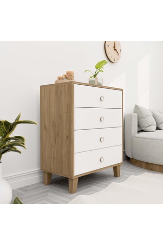 3660 Lısa 4 Çekmeceli Ayaklı Şifonyer Sepet - Beyaz