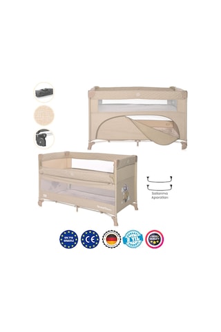 Lorelli Up And Down Anne Yanı Park Yatak - Fog Beige Flying Friends