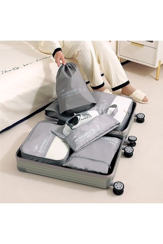 Fortunelane 6'lı Seyahat Giyim Çantası Seti - Gri Ev/seyahat - Kolay Organize Edici Çanta Gri