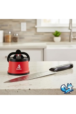 Bluefox Kırmızı Powergrip'li Bıçak Bileyici - Vantuzlu Vakumlu, Serbest Ellerle Kullanılabilen Tungsten Carbide Bıçak Bileme Aleti