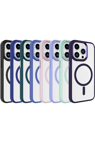 Apple Uyumlu iPhone 15 Pro Max Kılıf Wireless Şarj Özellikli Zore Krom M-safe Silikon Kapak Siyah
