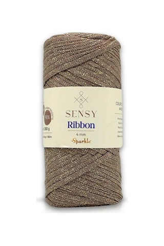 Sensy Premium Simli Ribbon Polyester İp 200 Gr Makrome İpi Supla İpliği Ve Çanta İpi Simli Vizon