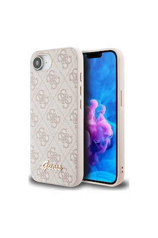 Apple iPhone 16e Uyumlu Kılıf Guess Lisanslı 4g Desenli Script Metal Logolu Kapak Pembe
