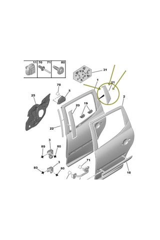 9326ap Sol Arka Kapı Arka Direk Bandı Peugeot 207 Sw