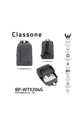 Classone BP-WTX204G 15.6" WTXpro Su Geçirmez Laptop Sırt Çantası