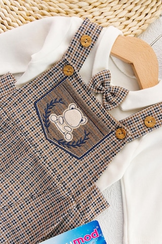 Vintage Desenli Şapkalı Erkek Bebek Tulum Salopet Takım 001