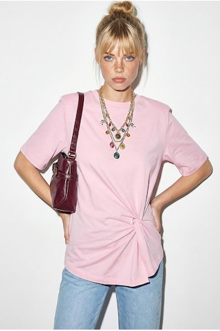Shade Kadın Vatkalı Omuz Detaylı Düğüm Detaylı Kısa Kollu T-shirt 1067 60286068 - Pembe