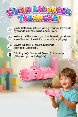 3 Parça Pilli 8 Delikli 19cm Köpük Makinası Ve 2x10ml Baloncuk Sıvılı Eğlenceli Çocuk Oyun Seti