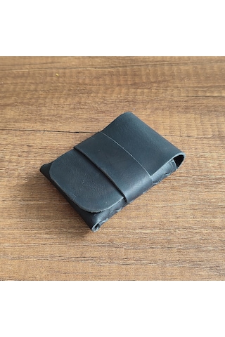 Sumerian Leather Craft Minimalist Deri Kartlık Siyah Anahtarlık Hediye Siyah