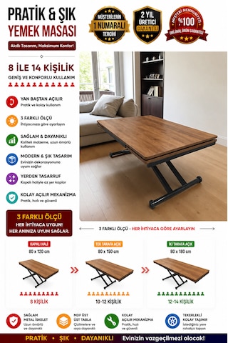 Yan Baştan Açılır Akıllı Masa Üst Tabla Mdf Yüksekliği Ayarlanabilir Ceviz