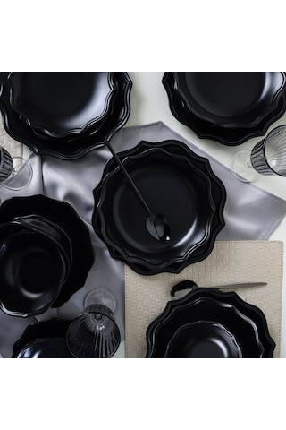 Keramika Mat Siyah Romeo Yemek Takımı 24 Parça 6 Kişilik 956