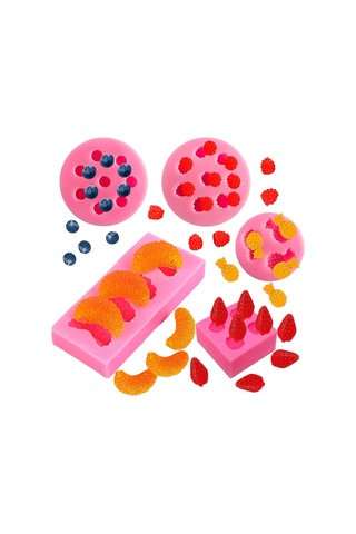 Pxcl 5 Adet Meyve Silikon Kalıp Fondan Meyve Şekilli Jöle Kalıpla Pembe