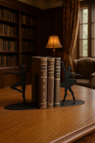 Balerin Figürlü Metal Kitap Tutucu 2 Li Set Dekoratif Masa Üstü Kitaplık Düzenleyici