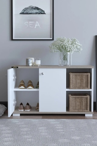 Süper Basic Ayakkabılık 2 Kapaklı Açık Raflı Portatif Dolap Çok Amaçlı Raf Cordoba Beyaz-cordoba