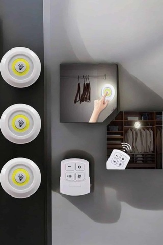 Spot Lamba Led Işık 3'lü Uzaktan Kumandalı Pilli Yapışkanlı Kablosuz Diğer