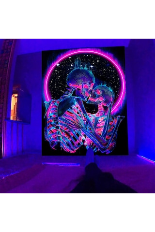 Suofeng Skeleton Sevgili Öpüşen Neon Işıklı Dekoratif Duvar Perdesi - Modern Ev Dekoru İçin Hafif Poliester Tapestri Gösterildiği Gibi