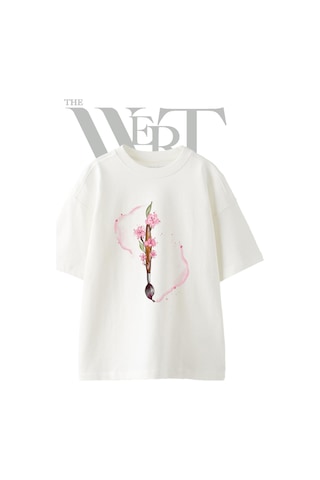 Thewert Firca Sakura Tasarım Baskılı Ünisex Beyaz Oversize T-shirt