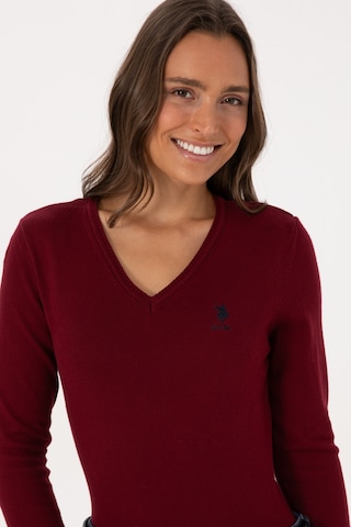 U.S. Polo Assn. Kadın Bordo V Yaka Basic Kazak 50307712-VR014