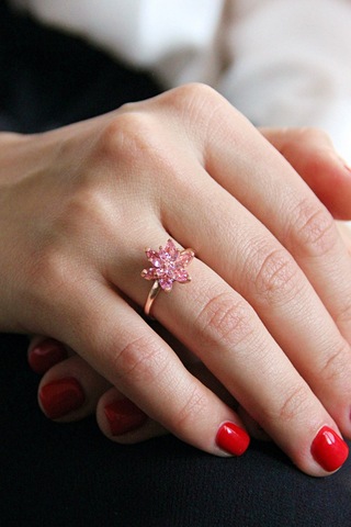 Argentum Concept 925 Ayar Gümüş Pembe Lotus Çiçeği Yüzük - Y023401