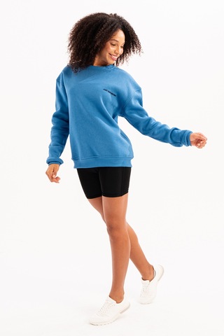 Justever Bisiklet Yaka Nakışlı Şardonlu İçi Polarlı Mavi Kadın Sweatshirt - Rigil Mavi