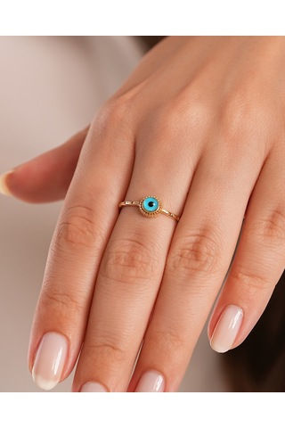 Debora Jewelry 14 Ayar Altın Nazar Boncuklu Minimal Yüzük