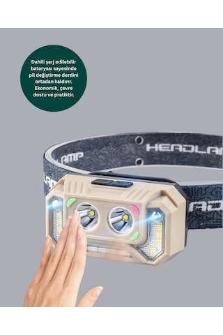 Hnrlıshp Wave Sensörlü Led Kafa Lambası Şarjlı Ayarlanabilir Işık Çok Renkli