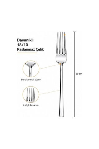 Yemek Çatalı, 6'li Premium Kalite Paslanmaz Çelik Çatal Set 20 Cm Çok Renkli