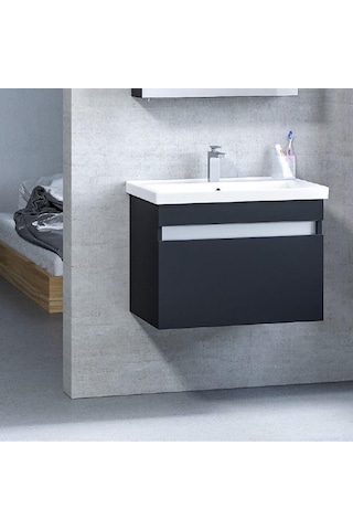 Denko More 65 Cm Mdf Siyah Banyo Dolabı Takımı Siyah