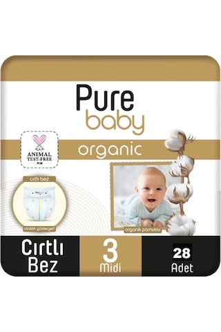 Pure Baby Organic Bebek Bezi 3 Numara Midi 4-10 Kg 28 Adet