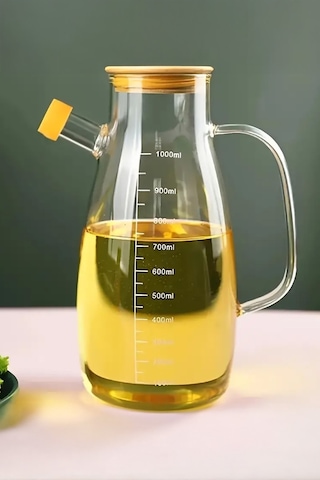 Bambu Kapaklı Borosilikat Cam Yağlık Yağdanlık 1000 Ml
