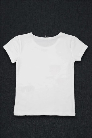 Kız Çocuk Beyaz Kalpli Ayıcık Detaylı Monna Rosa Yazılı Tişört Beyaz