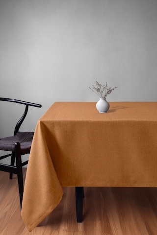 Keten Dokulu Hardal Masa Örtüsü Zengin Renk Seçenekli Hardal