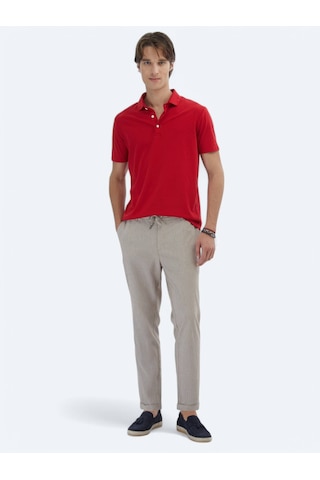 Kip Kırmızı Düz Polo Yaka %100 Pamuk T-shirt Kırmızı